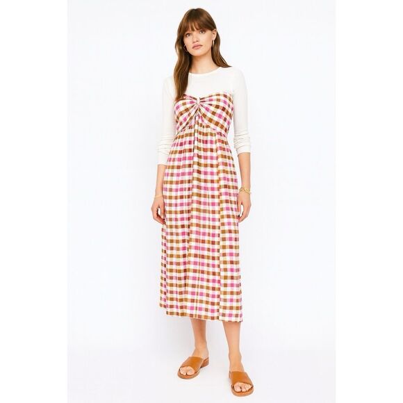 Free People Dresses & Skirts - Free People Diana Convertible Dress Skirt M Pink Brown Check Gingham Cottagecore